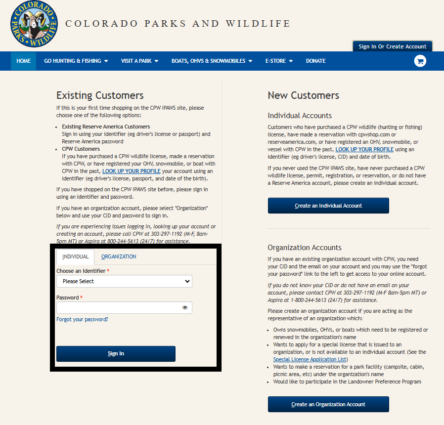 Screenshot of CPWshop.com sign in page.