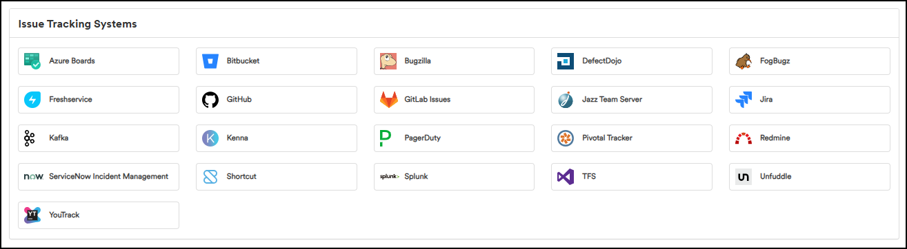 Available Invicti Enterprise integrations with Issue Tracking Systems.