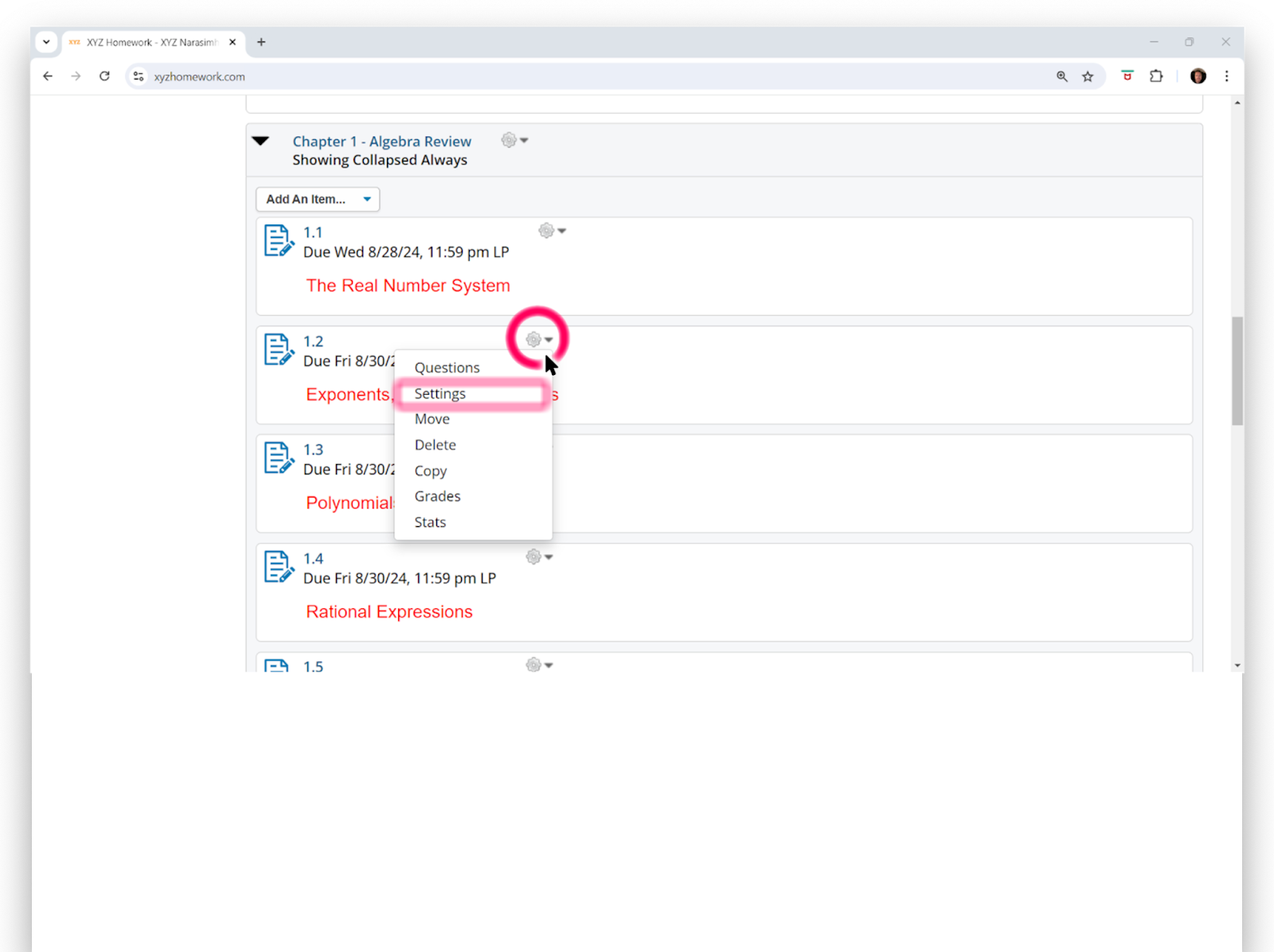 Image showing the Chapter folder with options showing so settings can be accessed.