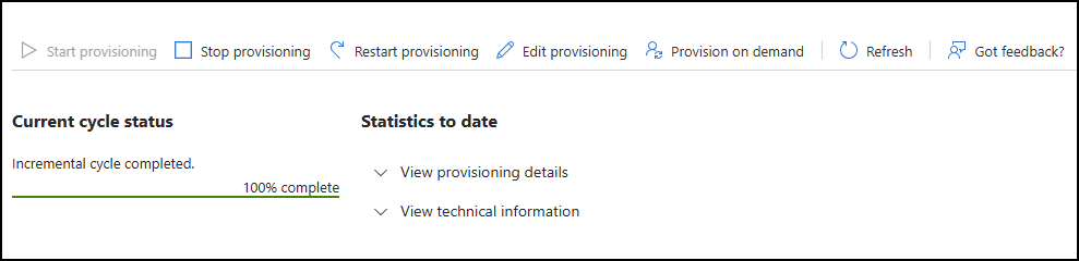 Provisioning summary in Microsoft Entra ID. 