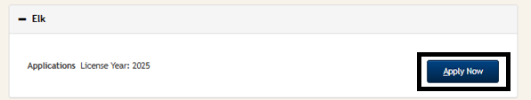 Screenshot shows the "Elk" dropdown menu with the "Apply Now" button.