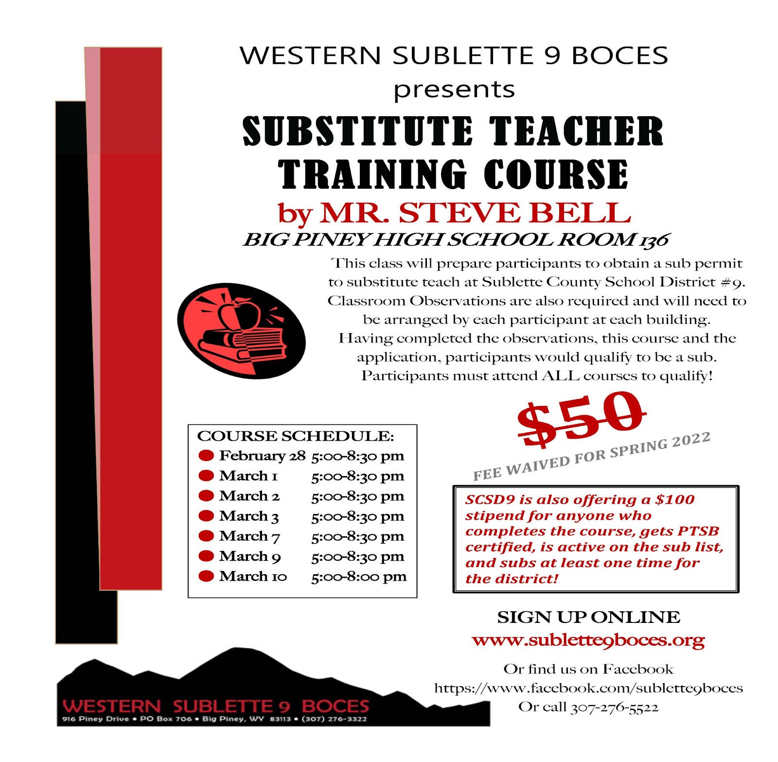 BOCES Sub Teacher Training Course Class Flyer