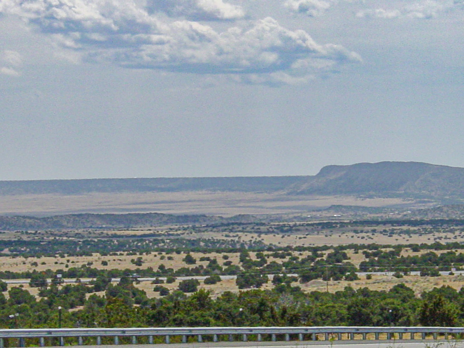 Wide open landscape dotted with green shrubs and mountains in the background. 