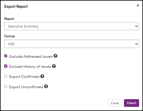 Exporting Executive Summary report after a scan.