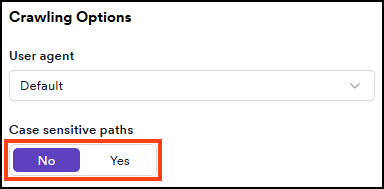 Case sensitive paths option with No and Yes buttons. No is selected.