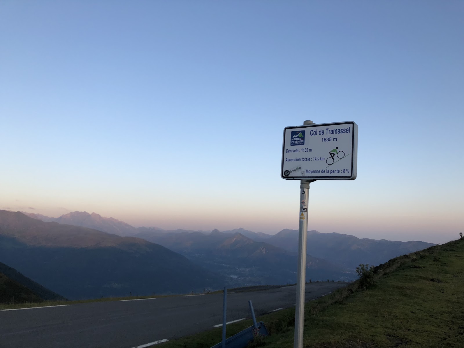 road sign for Col du Tramassel at dusk