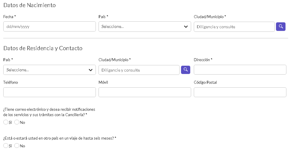 pagina de formulario pasaporte en sucre. 