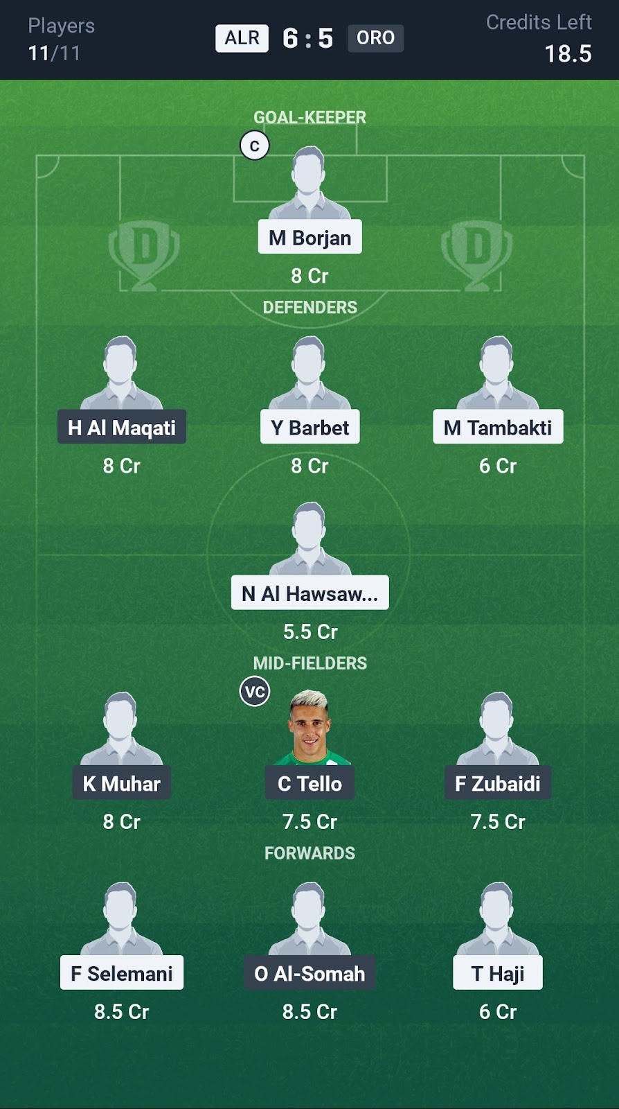 ALR vs ORO Grand League Team