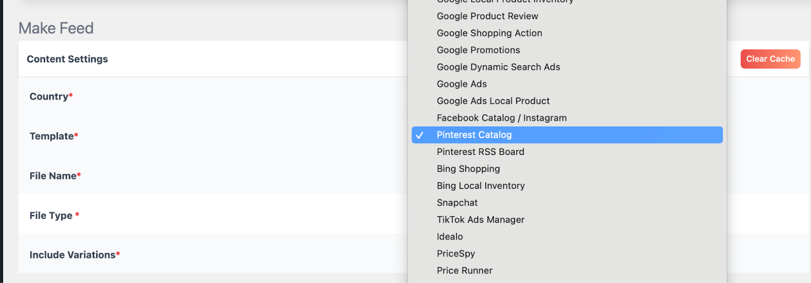 select Pinterest catalog for pinterest product feed
