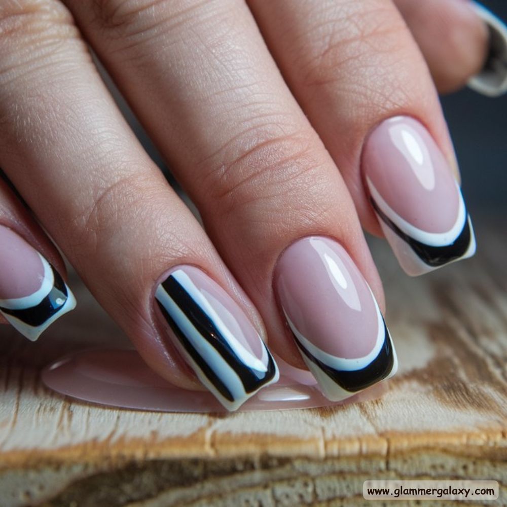 Summer French Tip Nails , Monochrome Magic