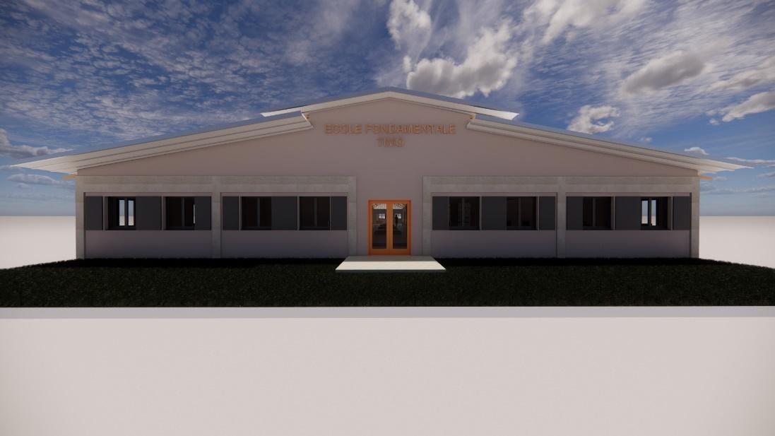 A white building with orange doors

Description automatically generated