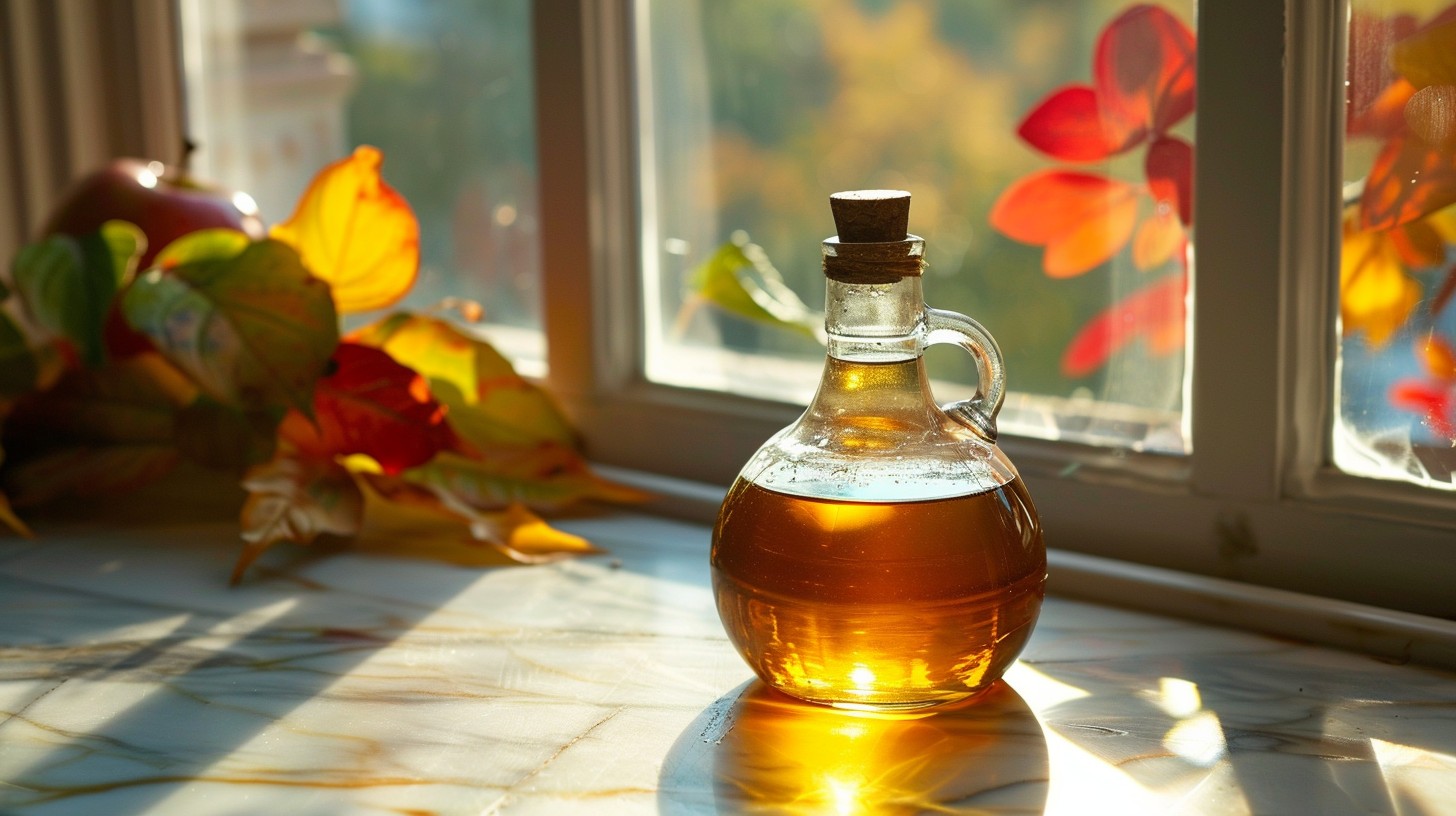 apple cider vinegar in a glass bottle 