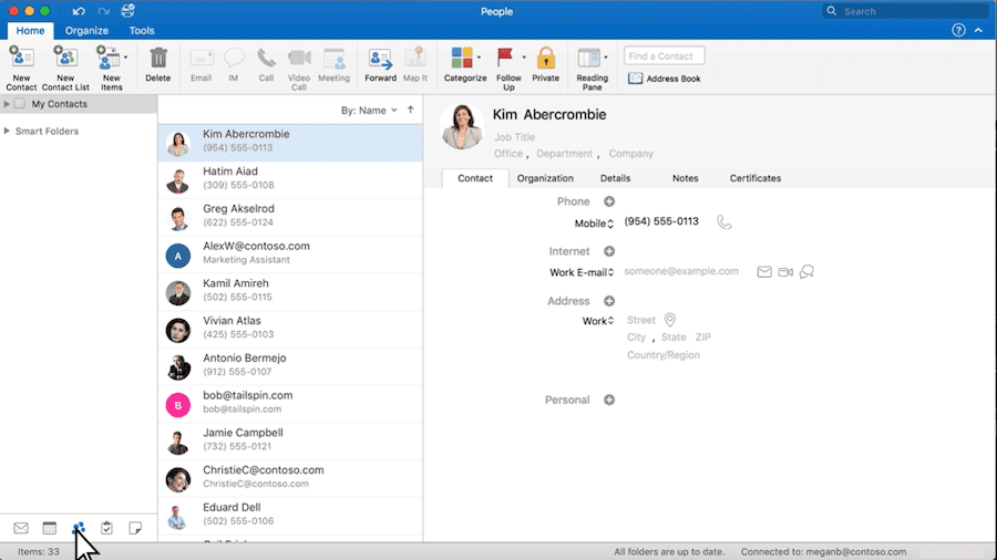 Navigation panel in Outlook's Mac version