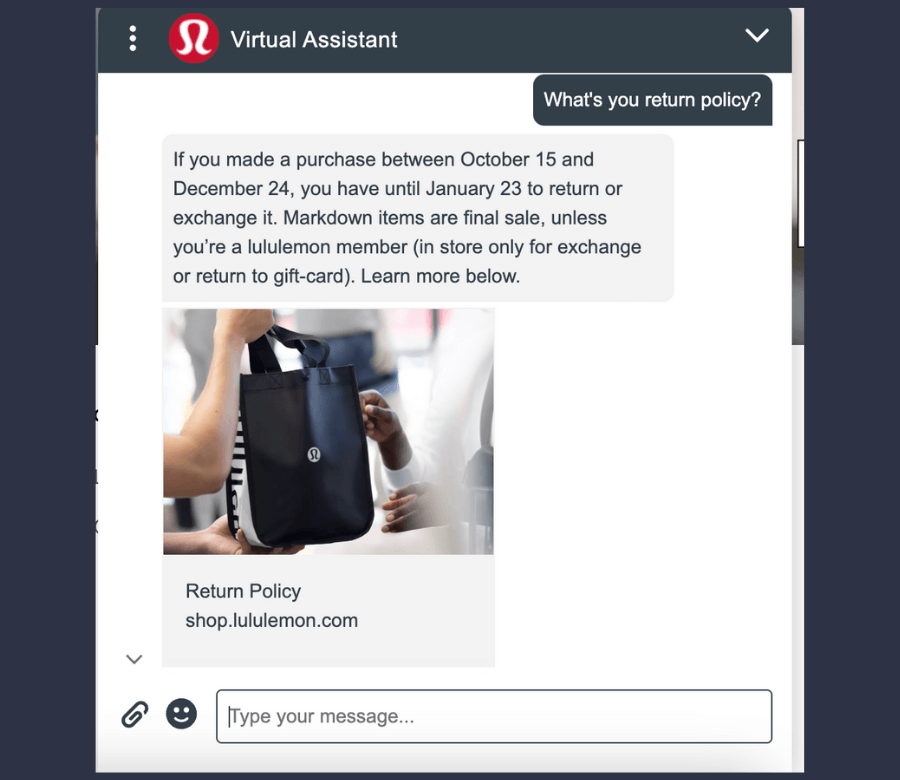 Lululemon FAQ chatbot