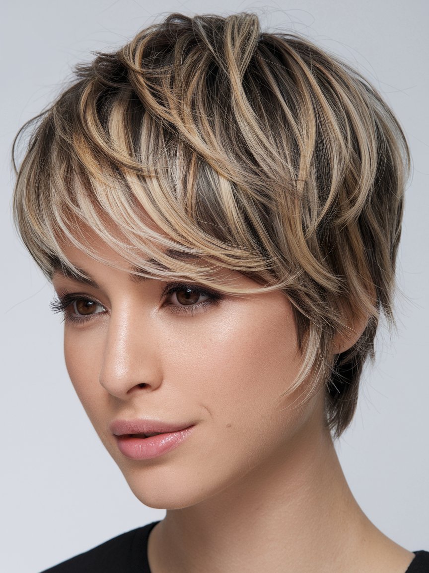 12. Textured Pixie Bob with Highlights