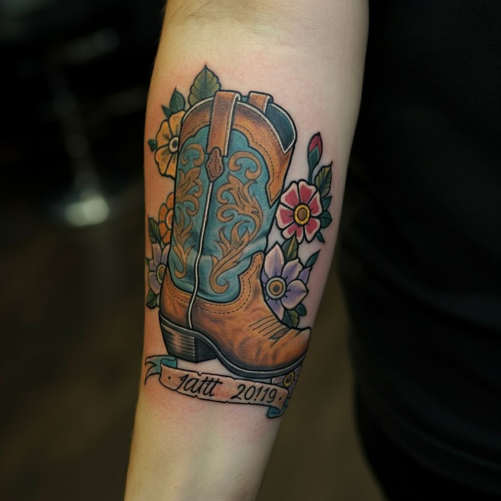 Memorial Cowboy Boot Tattoo