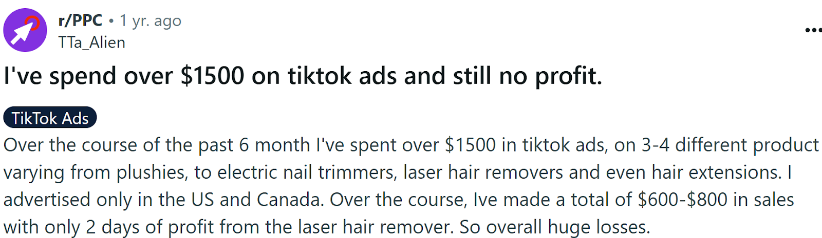 TikTok Ads results Reddit