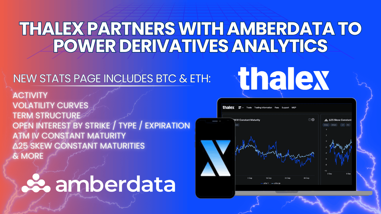 Thalex partners with Amberdata to power derivatives analytics. Thalex derivatives statistics page includes BTC and ETH volatility curves, term structure, open interest, and more