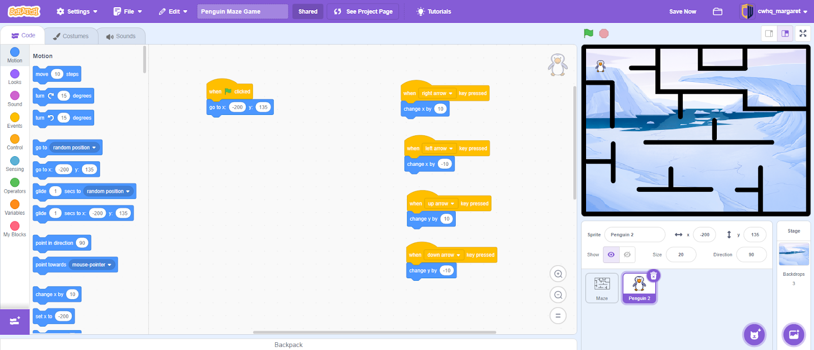 complete code for penguin movement