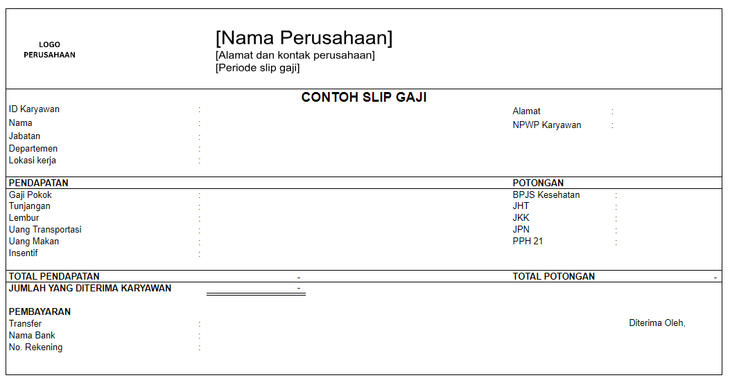 Contoh template slip gaji