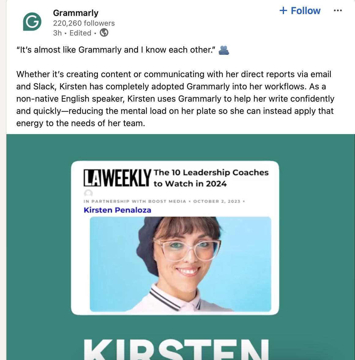 Linkedin as a digital channel of Grammarly