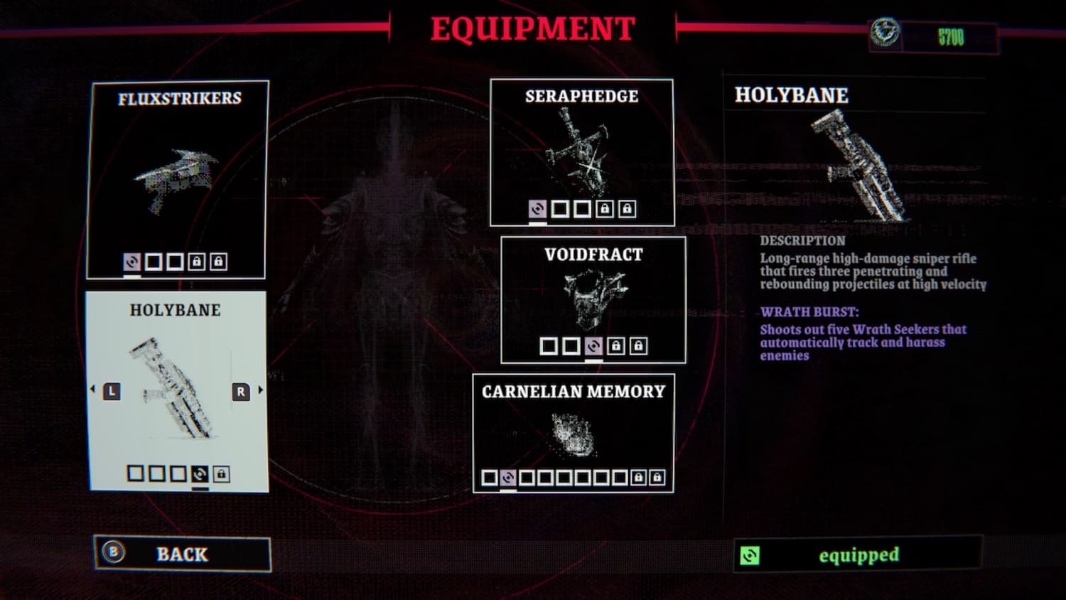 the menu featuring different pieces of equipment. It appears warped like on a CRT screen.