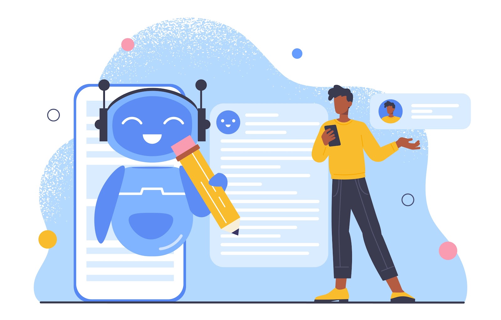 Illustration of customer support agent that answers an inquiry from user.
