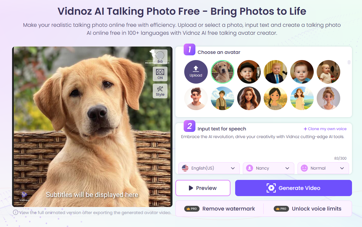 Create Talking Pet Free Online - AI Pet Image to Video