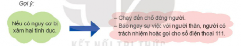 BÀI 2. TỰ BẢO VỆ TRONG TÌNH HUỐNG NGUY HIỂMHoạt động 1: Chia sẻ những tình huống nguy hiểm trong cuộc sốngCâu 1: Chia sẻ những tình huống nguy hiểm mà em biết.Câu 2: Chia sẻ về cách tự bảo vệ bản thân trong các tình huống đó.Đáp án chuẩn:- Bị bám theo: Chạy vào nhà quen hoặc cửa hàng gần đó, gọi người lớn.- Trời mưa, có sấm sét: Về nhà hoặc trú vào cửa hàng gần nhất.- Đi xe đạp: Đi đúng làn, tốc độ vừa phải, không dàn hàng ngang, không nói chuyện khi đi.- Bơi lội trên sông: mặc áo phao, có người lớn để tránh đuối nước.Hoạt động 2: Xác định cách thức bảo vệ bản thân trong một số tình huống nguy hiểmCâu 1: Thảo luận để đưa ra cách tự bảo vệ bản thân trong một số tình huống nguy hiểm.Đáp án chuẩn:- Bình tĩnh, nín thở, nổi dần lên- Nhắm mắt, ngậm miệng, nín thở (bịt mũi).- Thả lỏng, tự biến thành phao.Hoạt động 3: Rèn luyện kĩ năng tự bảo vệ bản thân trong tình huống nguy hiểmCâu 1: Thảo luận đưa ra cách xử lí để tự bảo vệ bản thân trong các tình huống nguy hiểm sau:Đáp án chuẩn:- Tình huống 1: kể chuyện, tâm sự với thầy cô, bố mẹ để có biện pháp khuyên ngăn và giải quyết bất hoà với bạn.- Tình huống 2: ngoan ngoãn đưa chiếc xe đạp cho bọn họ sau đó về nhà kể chuyện với bố mẹ để báo công an, trích xuất camera và tìm ra hai người lạ mặt đó.- Tình huống 3: lập tức từ chối yêu cầu xin số điện thoại của người đàn ông đó và chạy thật nhanh về nhà bác hàng xóm để nhờ bác đưa về hoặc chờ bố mẹ đến đón.- Tình huống 4: bình tĩnh lấy một cây gậy dài để xua đuổi chúng đi xa và chạy thật nhanh ra khỏi khu vực đó.Câu 2: Tranh biện về quan niệm:  Mạng xã hội là nơi thích hợp để tìm ra những người bạn và chia sẻ thông tin, khó có thể có nguy hiểm gì ở đây