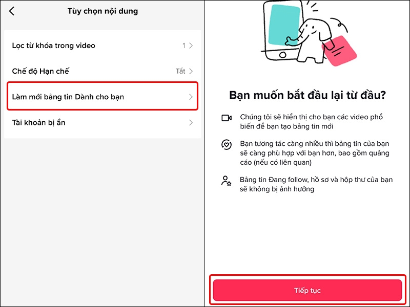 cách làm mới bảng tin trên TikTok