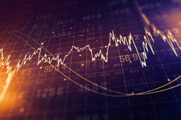 Macro view of a screen of trading terminal with abstract financial graph and digits. Trading and forex concept. 3D Rendering Macro view of a screen of trading terminal with abstract financial graph and digits. Trading and forex concept. 3D Rendering stock chart stock pictures, royalty-free photos & images