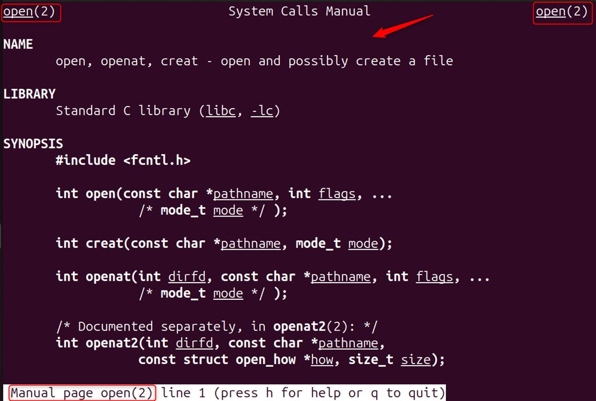 finding a specific section of a system call using man command