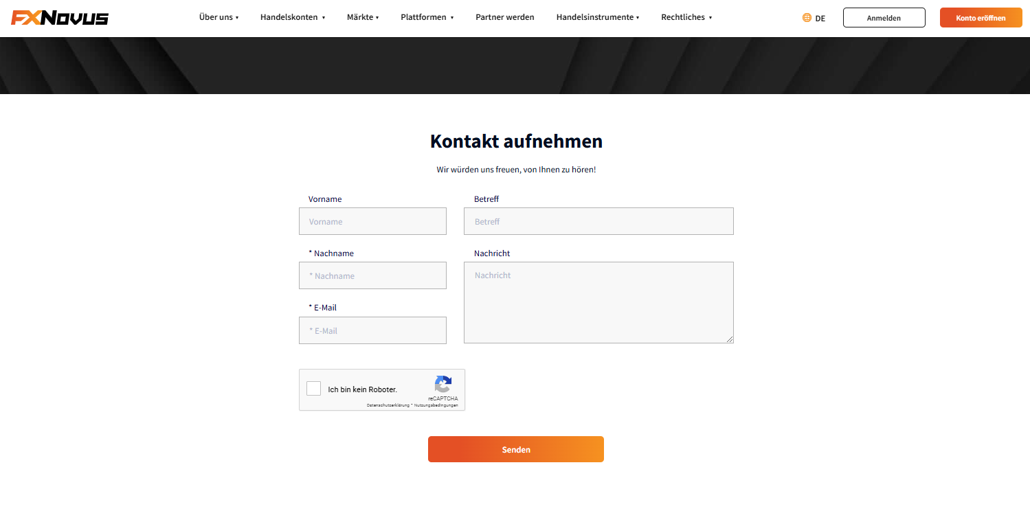 Besuchen Sie die Kontaktseite von FXNovus für weitere Informationen