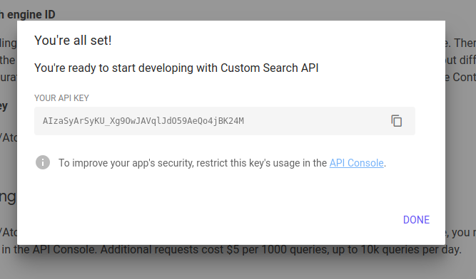 API de recherche de site google