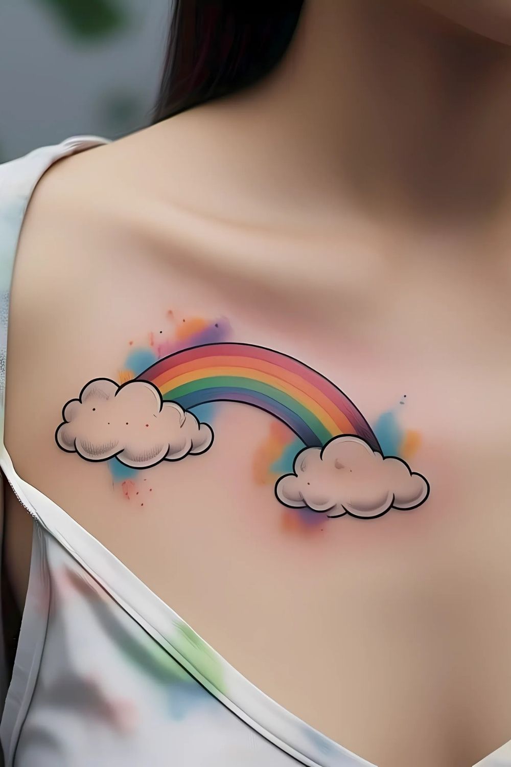 Cloud Tattoo with a Rainbow Chest