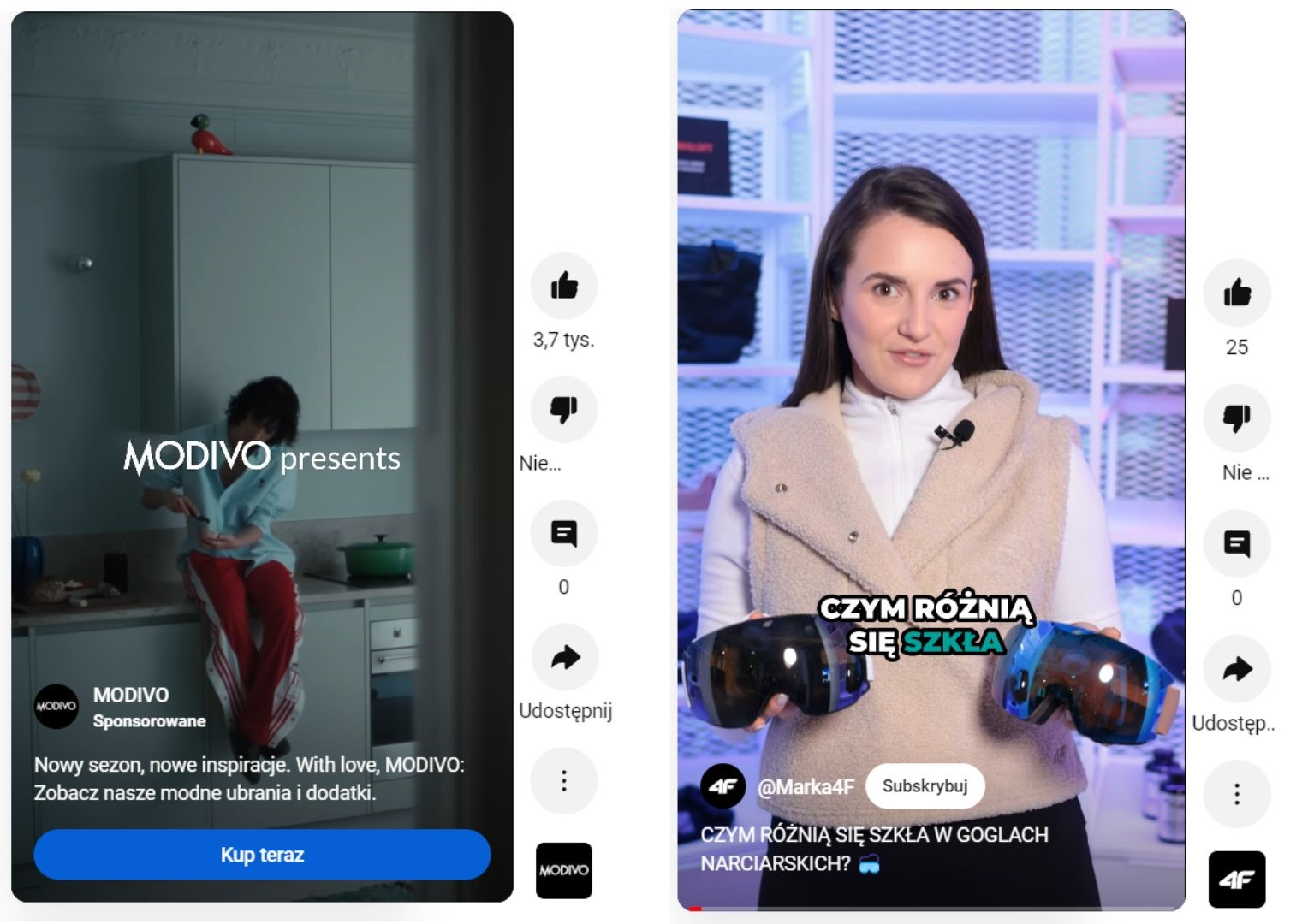 Wykorzystanie YouTube Shorts przez marki MODIVO oraz 4F