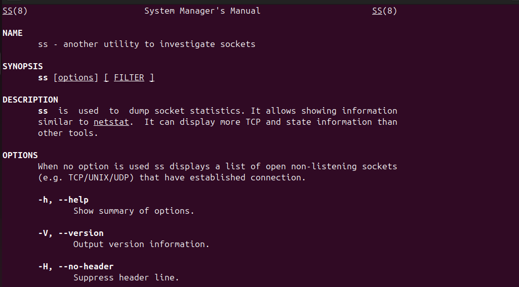 ss command manual page