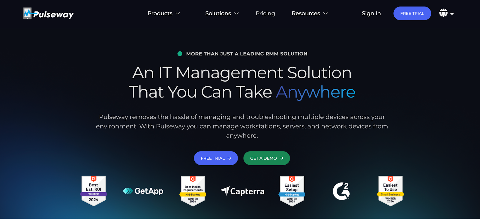 Pulseway - Best mobile-first PSA software. It says, "An IT Management Solution that you can take anywhere."