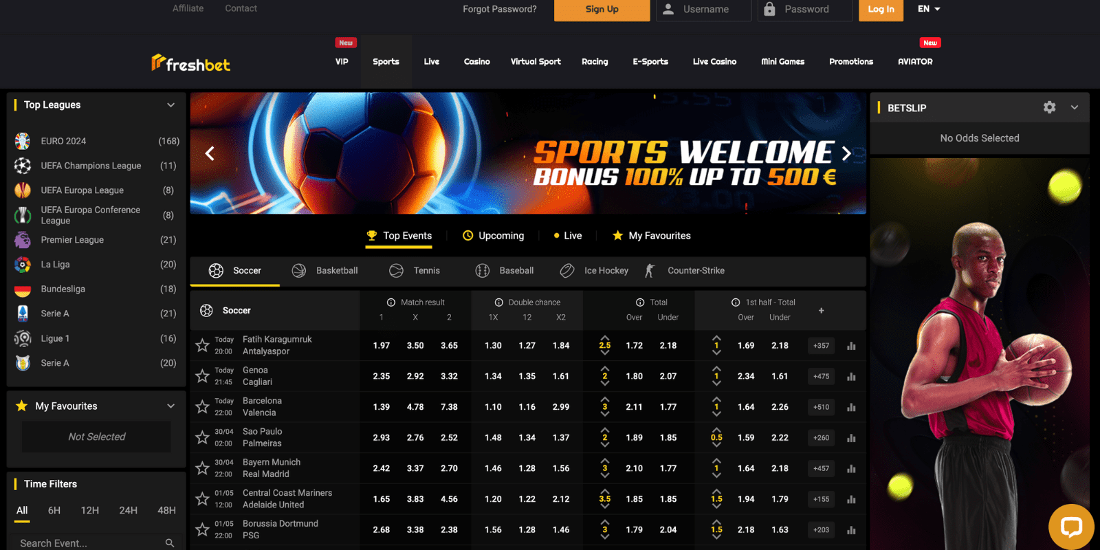 Freshbet sportsbook page