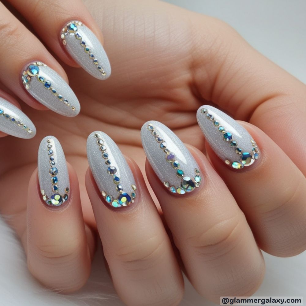 Winter Nail Ideas having Sparkling Rhinestone Accents
