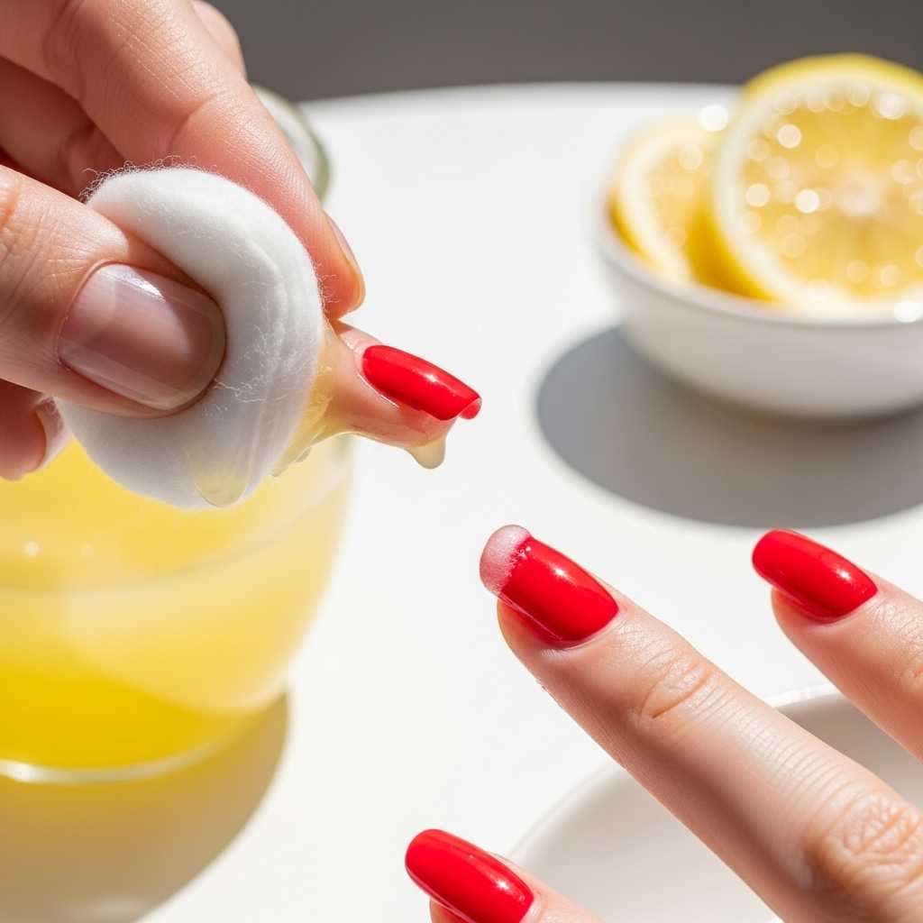 Applying lemon for nail polish removal at home