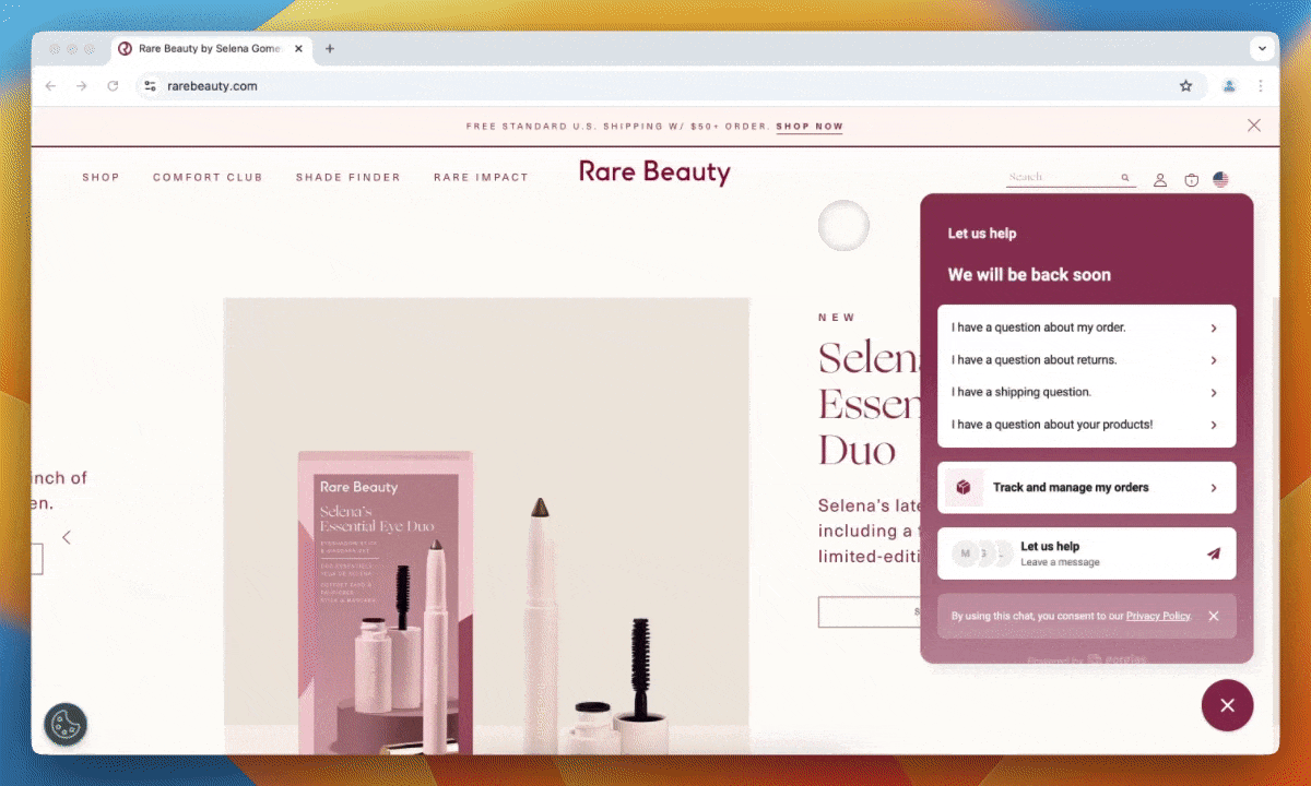 Video of Rare Beauty's customer service support tool.