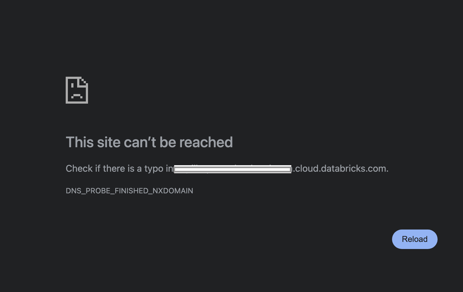 Image showing a browser screen error message "This site can't be reached". DNS_PROBE_FINISHED_NXDOMAIN