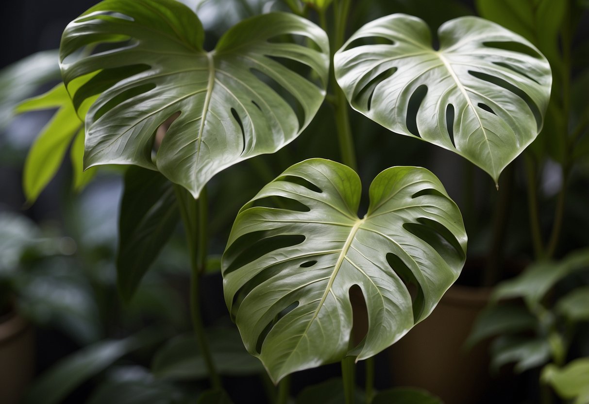 Two plants side by side, Philodendron Radiatum and Mayoi, with their distinct leaf shapes and sizes, showcasing their taxonomic differences