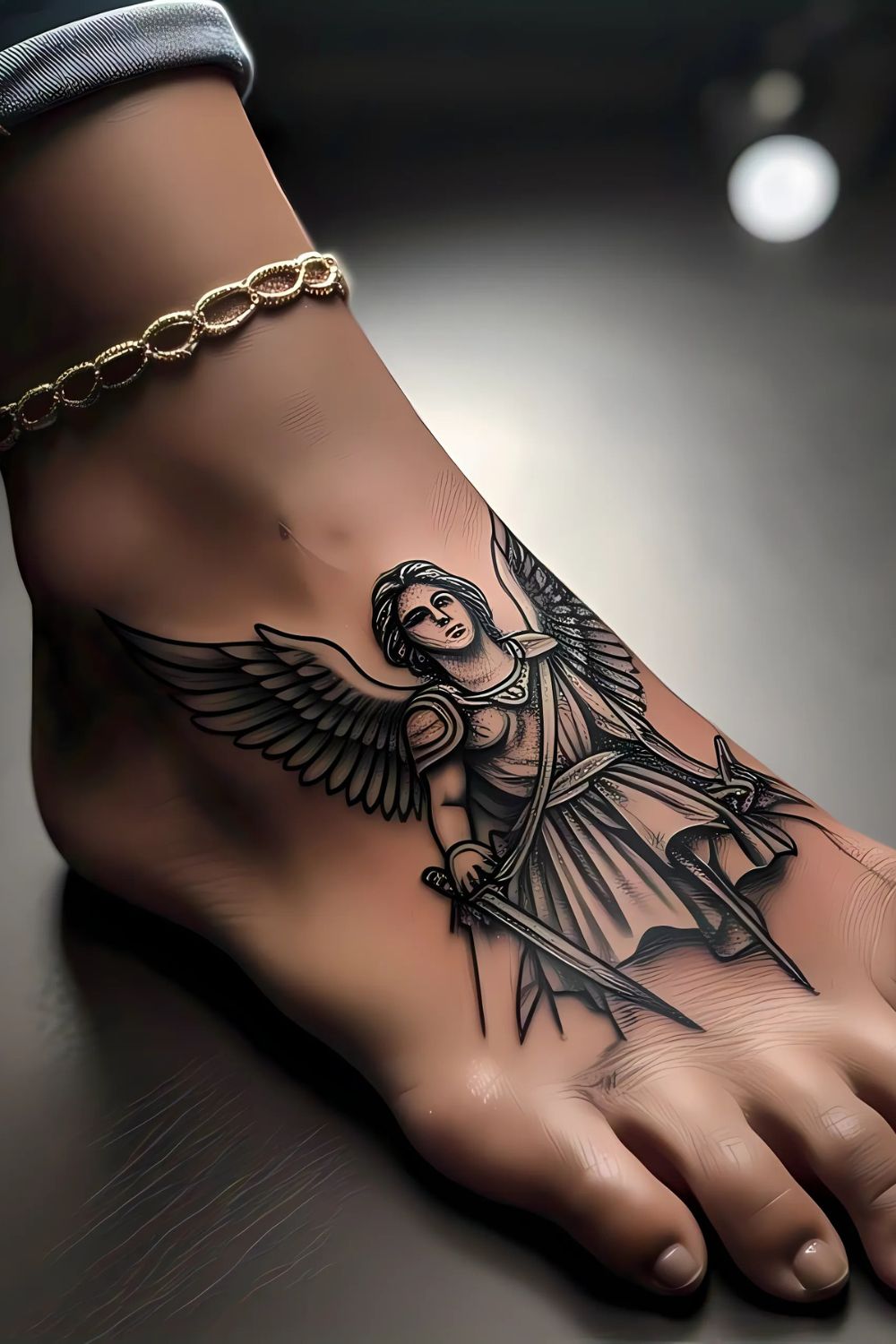 Saint Michael Tattoo on the Foot