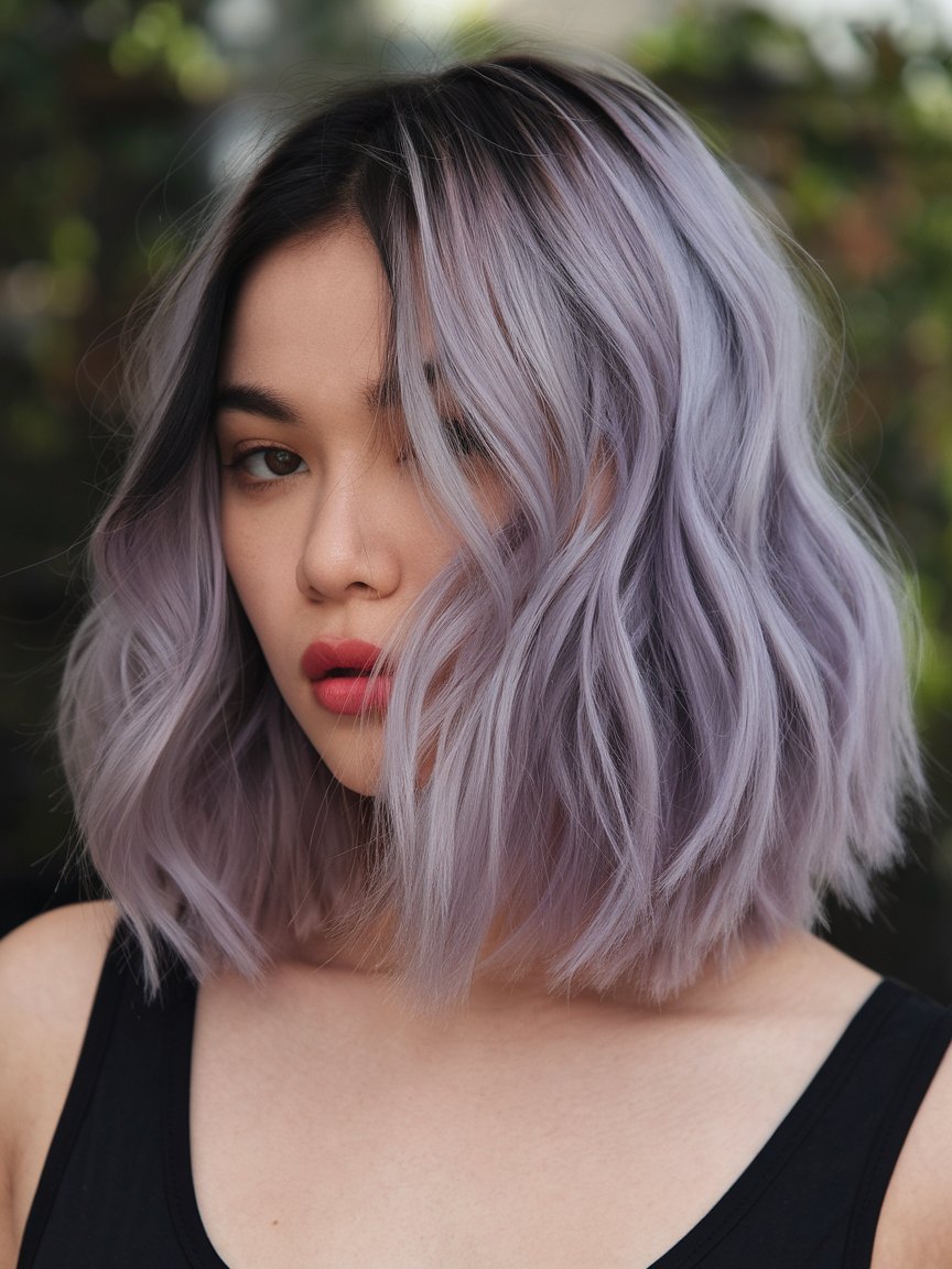 72. Smoky Lavender Wavy Bob