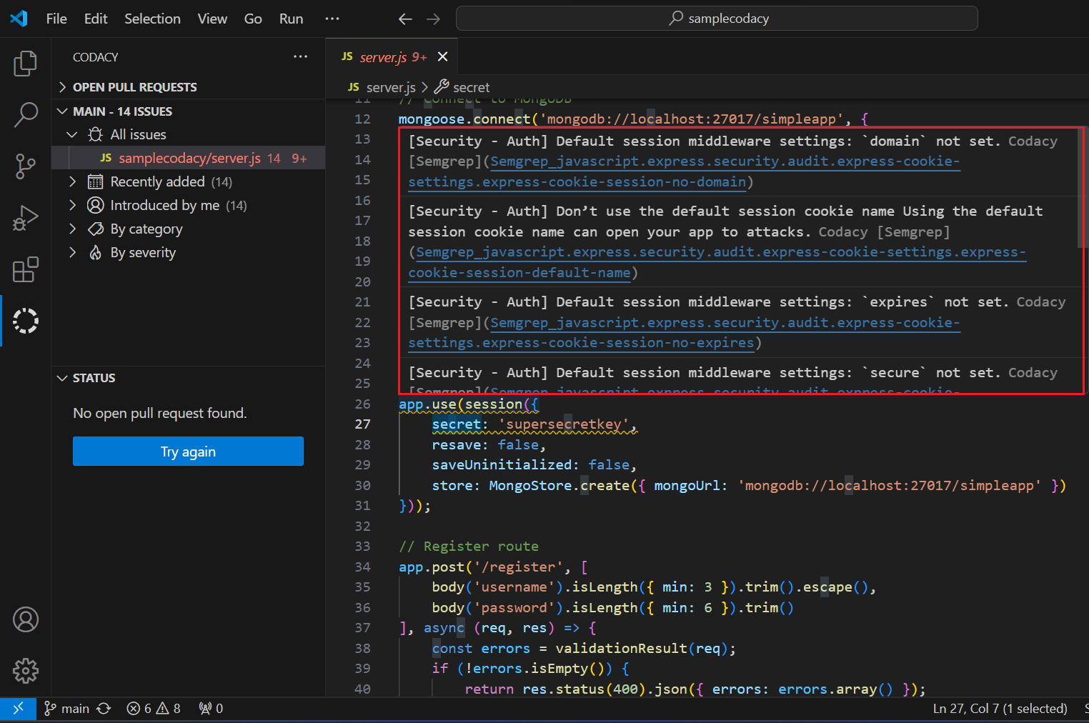 Codacy IDE integration