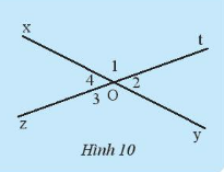 CHƯƠNG 4: GÓC VÀ ĐƯỜNG THẲNG SONG SONGBÀI 1: CÁC GÓC Ở VỊ TRÍ ĐẶC BIỆT1. HAI GÓC KỀ BÙ Bài 1: a) Quan sát Hình 1 và cho biết hai góc xOy  và  yOz có:- Cạnh nào chung?- Điểm trong nào chung?b) Hãy đo các góc xOy; yOz; xOz trong Hình 1 rồi so sánh tổng số đo của xOy và yOz với xOzc) Tính tổng số đo của hai góc mOn và nOp trong Hình 2.Đáp án chuẩn:a) Oy chung, không có điểm trong chung.b) xOy = 30o ; yOz = 45o ; xOz = 75o  xOy+yOz=xOzc) 180oThực hành 1: Quan sát Hình 5.a) Tìm các góc kề với tOzb) Tìm số đo của góc kề bù với mOnc) Tìm số đo của nOyd) Tìm số đo của góc kề bù với tOzĐáp án chuẩn:a) zOn;  zOy;  zOmb) 150oc)  90od) 135oVận dụng 1: Hình 6 mô tả con dao và bàn cắt. Hãy tìm hai góc kề bù có trong hình. Đáp án chuẩn:xOy và  yOz.2. HAI GÓC ĐỐI ĐỈNH Bài 2: Cho hai đường thẳng xy và zt cắt nhau tại O (Hình 7). Ta gọi tia Oy là tia đối của tia Ox và gọi tia Ot là tia đối của tia Oz. Hãy cho biết quan hệ về cạnh, quan hệ về đỉnh của O1 và O3 Đáp án chuẩn:O1 và O3 có mỗi cạnh của góc này là cạnh đối của một cạnh của góc kia.O1 và O3 có chung đỉnh.Thực hành 2: a) Vẽ hai đường thẳng ab và cd cắt nhau tại điểm I. Xác định các cặp góc đối đỉnh trên hình vẽb) Vẽ góc xOy rồi vẽ góc tOz đối đỉnh với góc xOyc) Cặp góc xDy và zDt trong Hình 8a và cặp góc xMz và tMy trong Hình 8b có phải là các cặp góc đối đỉnh hay không? Hãy giải thích tại sao?Đáp án chuẩn:a) Các cặp góc đối đỉnh trên hình vẽ là: aId và bIc ; aIc và bIdb) c) Cặp góc xDy và zDt trong Hình 8a và cặp góc xMz và tMy trong Hình 8b không phải là các cặp góc đối đỉnh vì mỗi cạnh của góc này không là cạnh đối của một cạnh của góc kiaVận dụng 2: Hai chân chống AB và CD của cái bàn xếp ở Hình 9 cho ta hình ảnh hai đường thẳng cắt nhau tại điểm O. Hãy chỉ ra các góc đối đỉnh trong hình. Đáp án chuẩn: DOB và COA;  BOC và AOD3. TÍNH CHẤT CỦA HAI GÓC ĐỐI ĐỈNHBài 3: Quan sát hình 10.a) Hãy dùng thước đo góc để đo O1 và O3 So sánh số đo hai góc đó.b) Hãy dùng thước đo góc để đo O2 và O4. So sánh số đo hai góc đóĐáp án chuẩn:a) O1 = 135o ; O3 = 135o  O1= O3b) O2= 45o ; O2= 45o O2= O4Thực hành 3: Quan sát hình 12a) Tìm góc đối đỉnh của yOv. b) Tính số đo của uOzĐáp án chuẩn:a) zOu b) 110∘Vận dụng 3: Tìm số đo x của uOt trong Hình 12.Đáp án chuẩn:x = 70∘BÀI TẬP