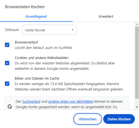 Löschen von Browser-Caches und -Verläufen