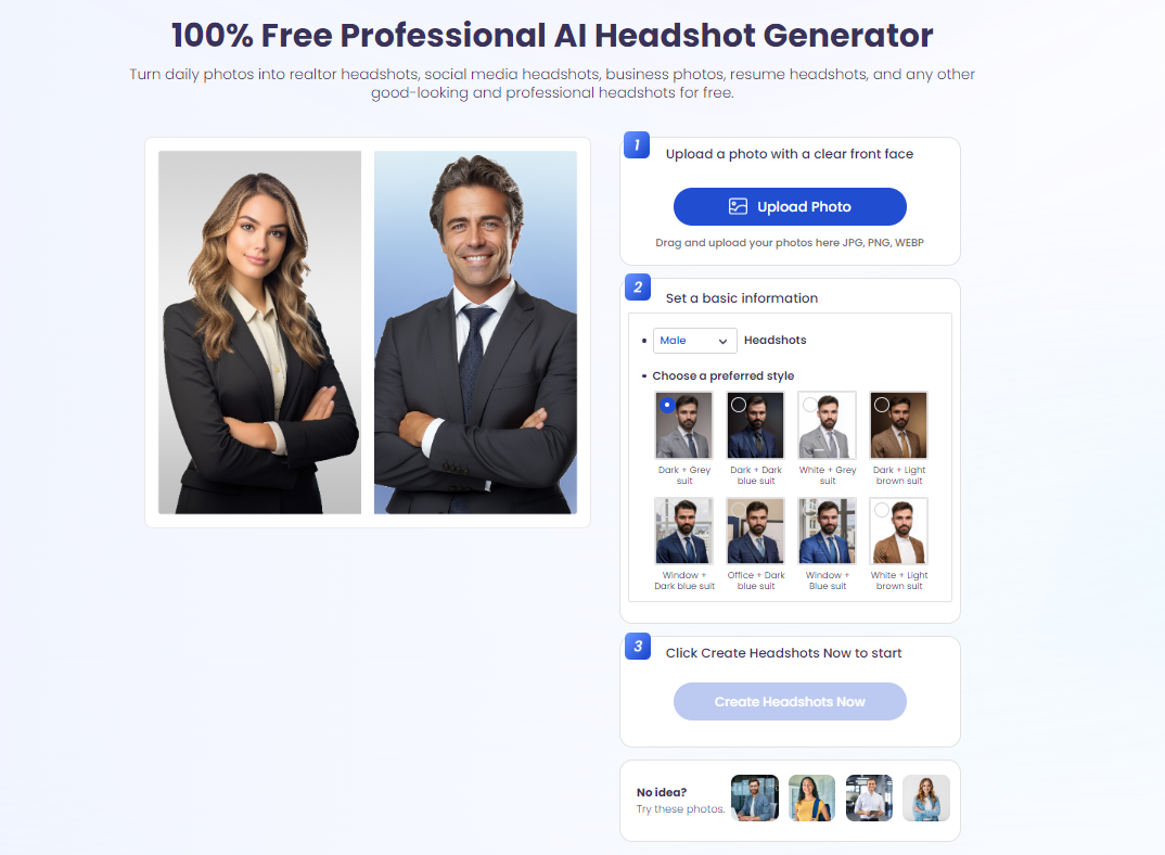 Vidnoz: 100% Free Professional AI Headshot Generator